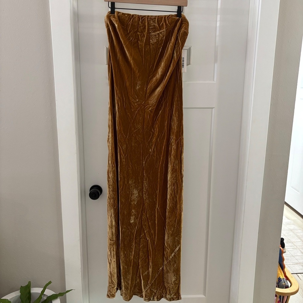 NWT $348 Reformation Sylvania Velvet Dress Gold XL Petite Strapless Maxi Gown‎